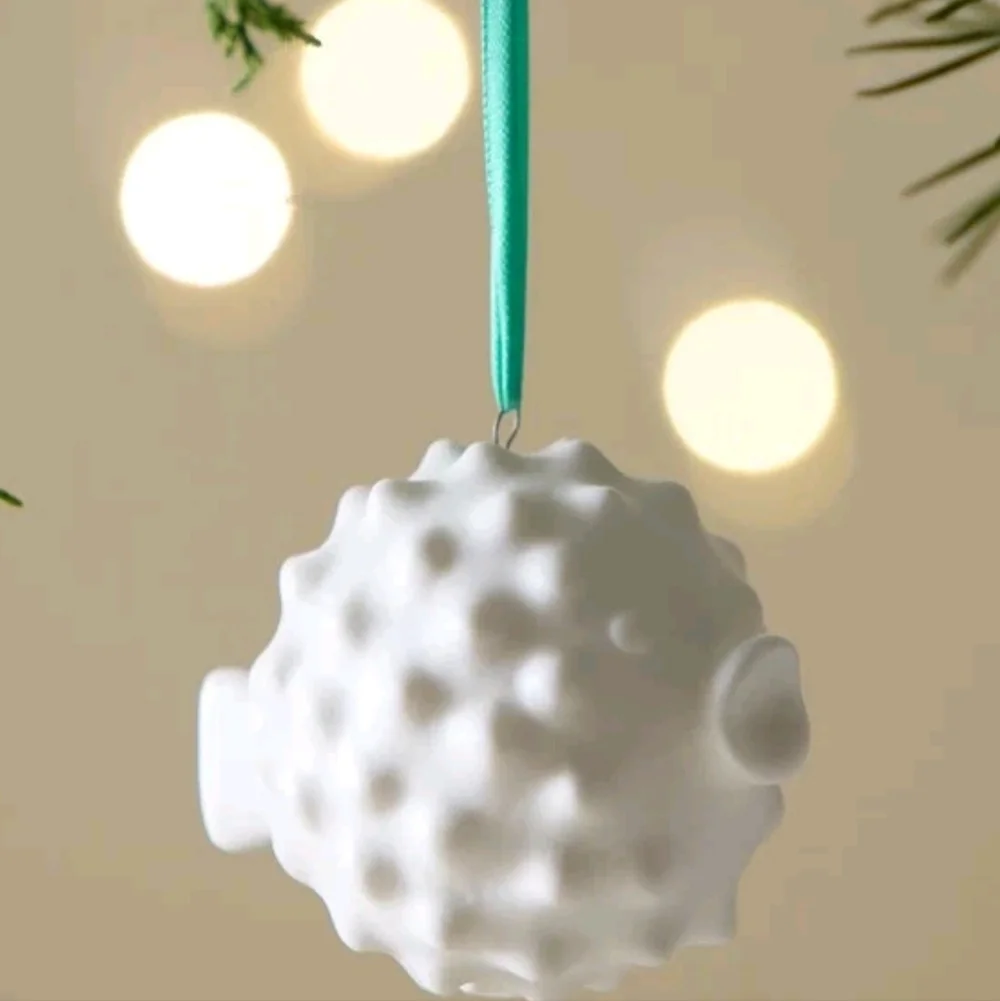 JONATHAN ADLER PUFFER FISH PORCELAIN CHRISTMAS ORNAMENT